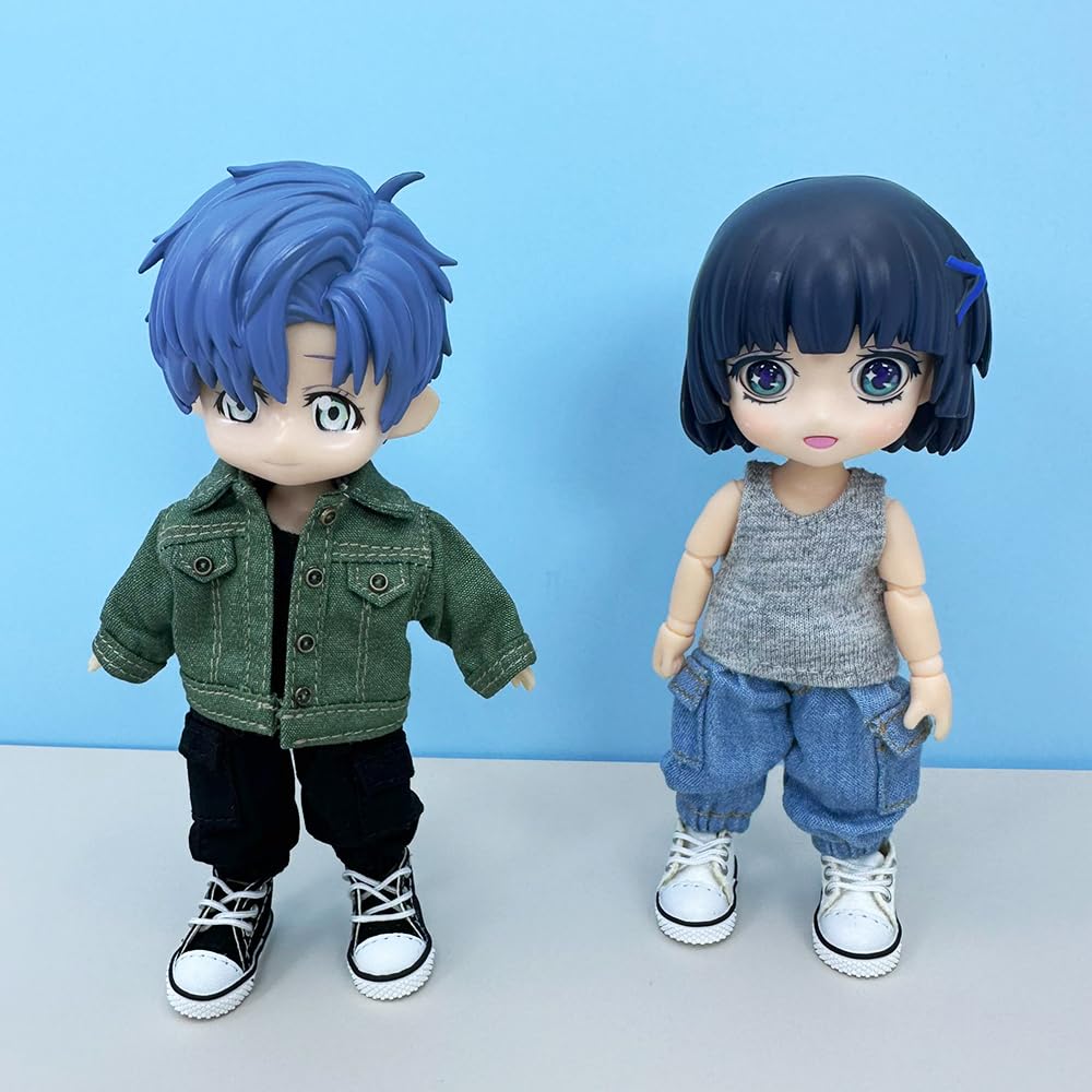 Niannyyhouse BJD Doll Clothes Denim Suit for OB11 Size Obitsu Doll 11cm Body 1/12 Jacket, Pants, Vest, Shoes, (Pink)
