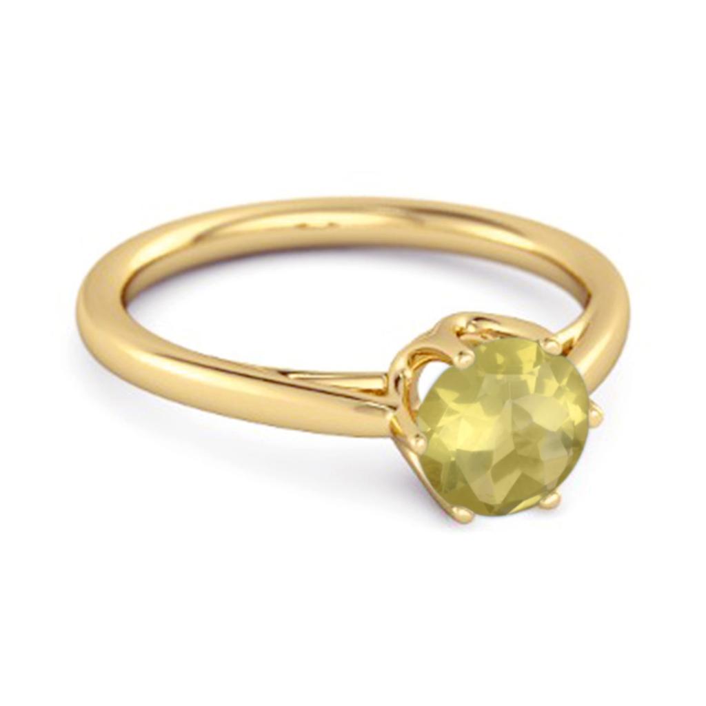Lemon Quartz Minimalist Solitaire Ring - 925 Sterling Silver Gold Vermeil