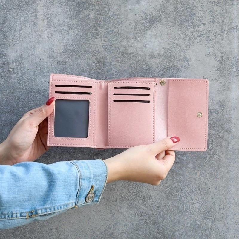 Japanese and Korean Buckles Soft Wallet Fashion Mini Fold Card Bag Simple New Small Purse Men's Women's PU Zipper  Short