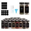 24 Pcs Spice Jars with Label Glass Spice Jars with Black Metal Caps Shaker Lids Funnel 4oz Seasoning Containers Bottles