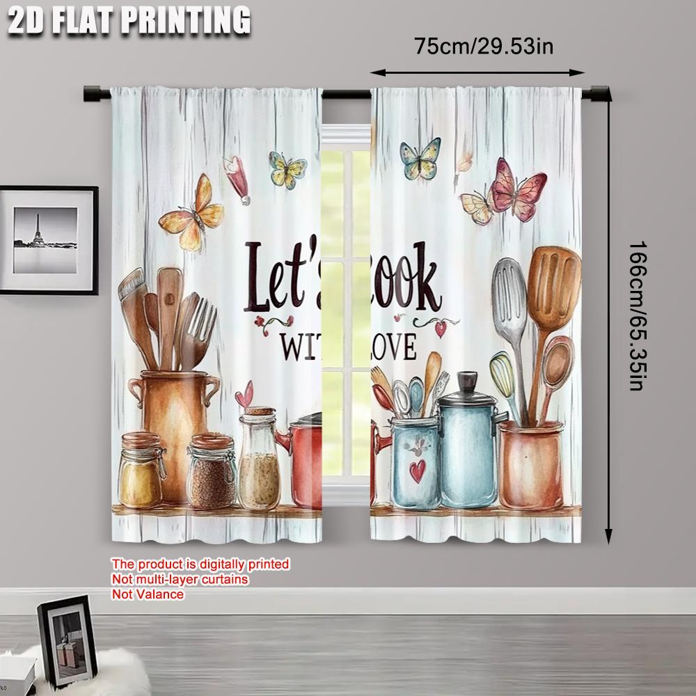 2pcs, Print Curtains 2D plane printing Color kitchen printing Versatile Durable Polyester (without rod) Gifts Use for Bedroom