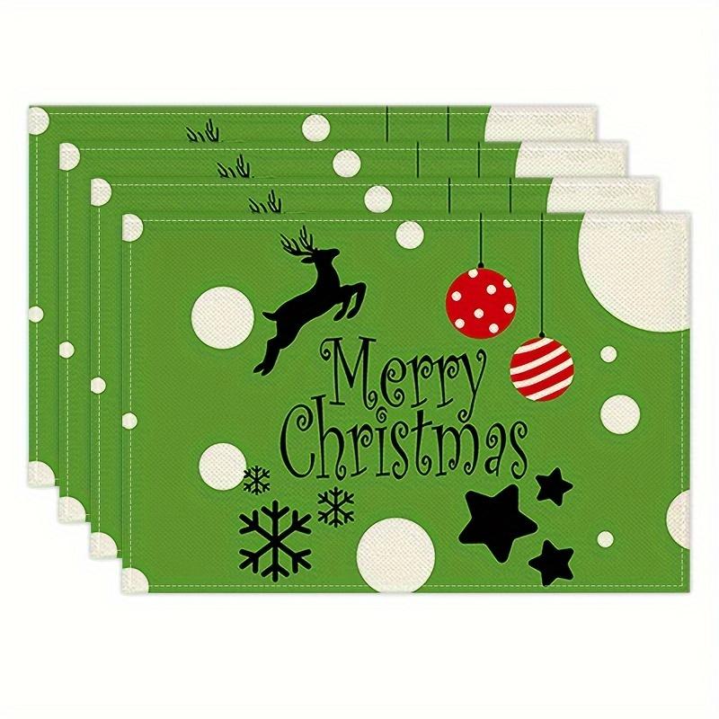 4-Pack Christmas Placemats with Deer, Pine Cone, and Snowflake Design, 12x18 Inch Square Polyester Table Mats, Machine Washabl