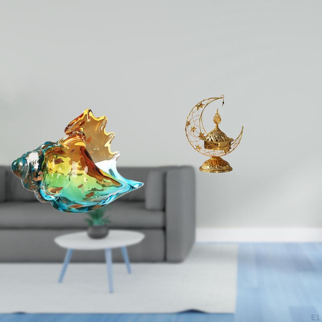 Glass Conch Figurine Sea Animal Art Decor Craft Statue Ornament And Arabic Burner Cone Antique