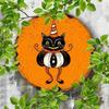 Vintage Black Cat Halloween Metal Wall Art Round Iron Sign Orange Black Home Decor