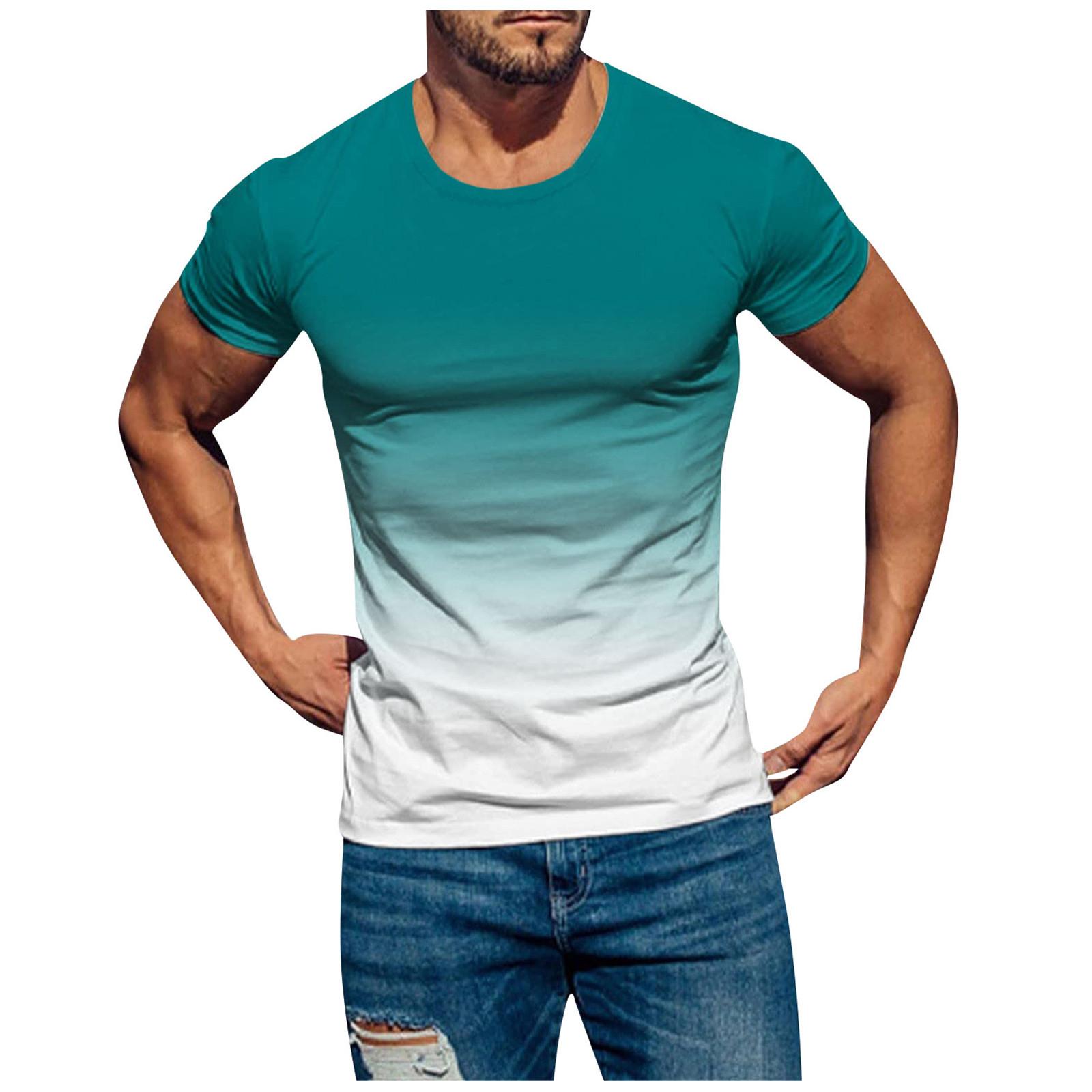 

Mens T Shirts Casual Short Sleeve Shirts Gradient Neck Soft Loose Fit Graphic Tees Summer Tshirts For Men M ціан