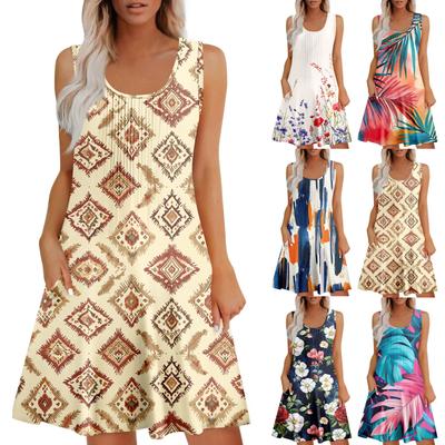 Kadın Günlük Güneşlik Elbise Cepli Yaz Boho Plaj Elbisesi Tatil İçin Kadınlar Tank Elbiseler