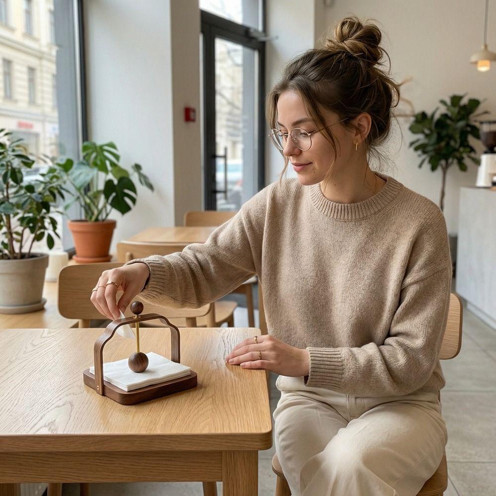 Napkin Stand Retro Walnut Wood Napkin Holder Square Decorative Tabletop Tissue Holder Chinese Style Napkin Dispenser Restaurant