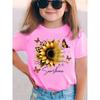 European sizes Girls' Summer Short-Sleeve T-Shirt with SUNSHINE & Sunflower Print - Round Neck Casual Blouse Top, Suitable for Casual Attire