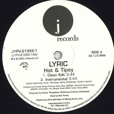 12inch Plaat LYRIC - Hot & Tipsy J1PV212621 J Records 2003 VS Soul/Funk Gebruikt