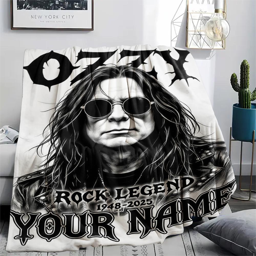 1PC Custom Name Ozzy Osbourne Patterned Flannel Blanket Suitable For All Seasons for Home Decor Warmth and Comfort Gifts Holiday Present_lx