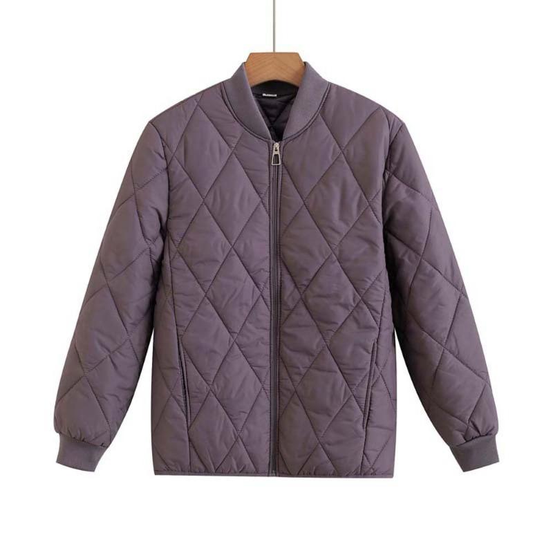 

Новая женская короткая куртка-бейсболка с хлопковым наполнителем, новинка осени и зимы, маленькая, легкая, тонкая, классический ромбовидный узор 3XL [recommended 110--62.5kg] фиолетовый