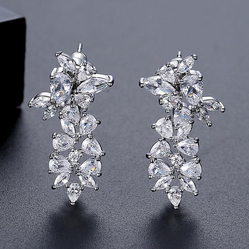 LUOTEEMI Women Luxury Excellent Cut Clear Cubic Zircon Factory Fashion Bridal Wedding Jewelry  CZ Crystal Earrings