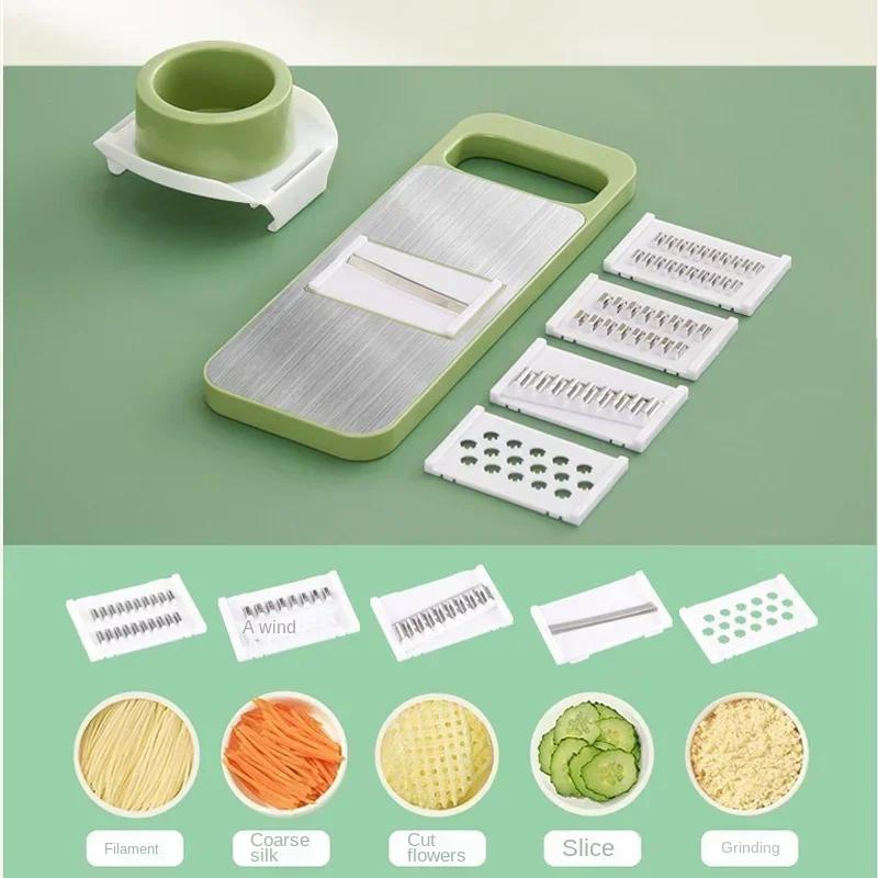 Küche 5 in 1 Edelstahl Multifunktionale Sichere Manuelle Gemüse Hobel Cutter Kartoffel Schredder Knoblauch Karotten Reibe Chopper