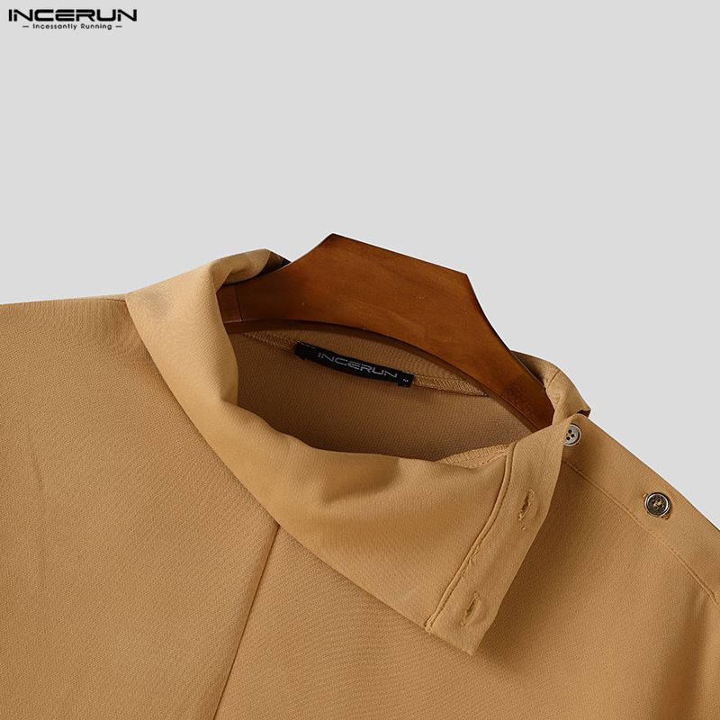 INCERUN Oversized Men Irregular Lapel Neck Long Sleeve Solid Loose Casual Shirts