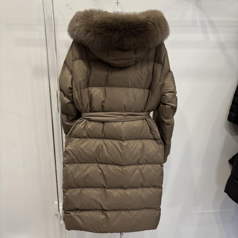 Womens Mid-Length Down Coat With Detachable Hood Waist Belt Warm Thick Winter Outerwear In Black Beige Caramel Coffee