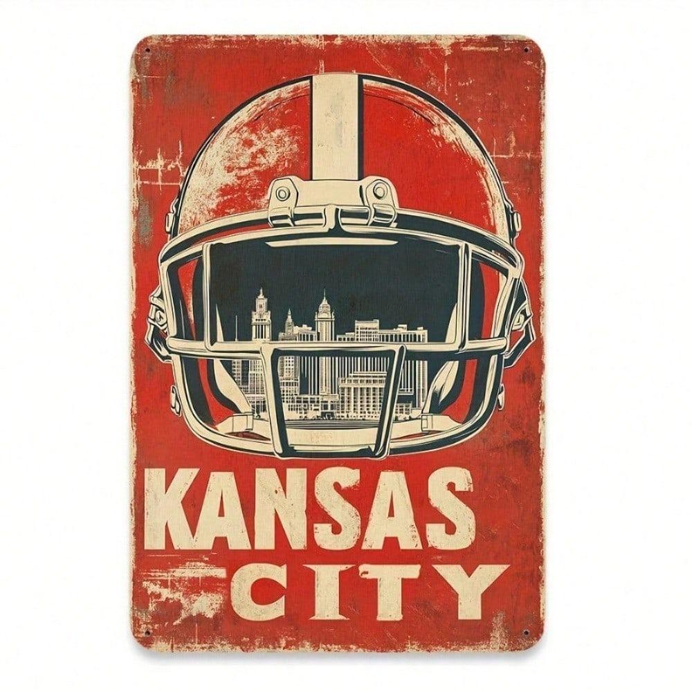 Vintage Kansas City Chiefs Football Helmet Metal Wall Art Sign 12x8 Inch Retro Home Decor Weatherproof Outdoor