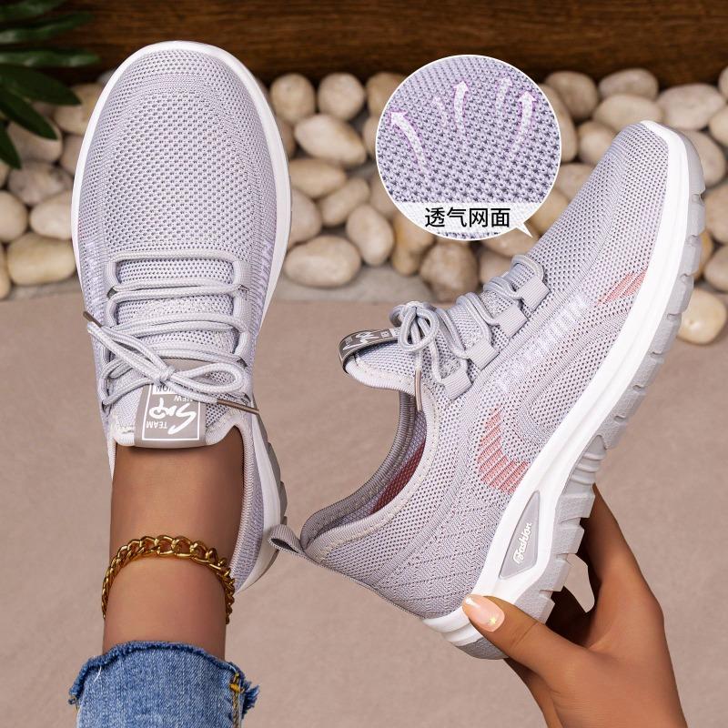 Women's shoes spring breathable sneakers women's fashion versatile fly-woven shoes soft soles not tired feet single shoes comfortable mesh shoes
