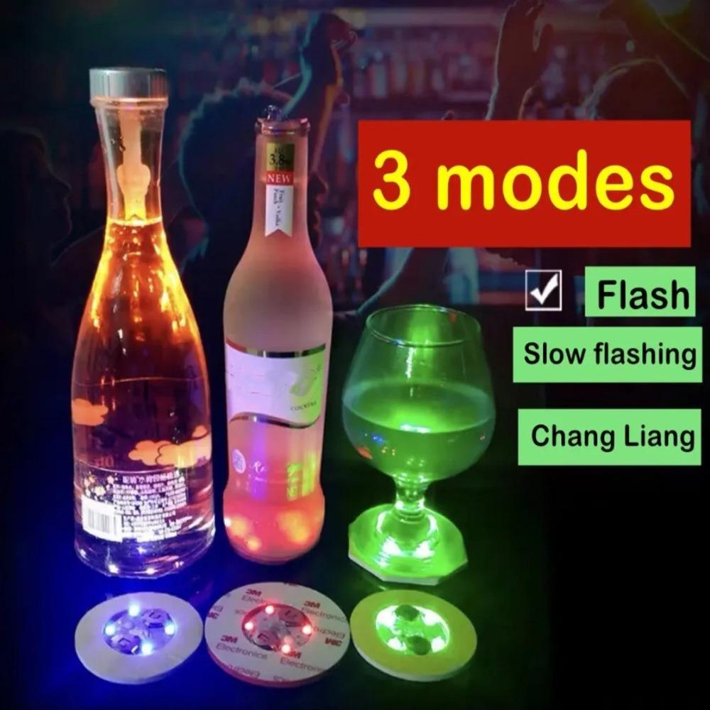 1pcs Luminous Bottle Stickers Lights 6cm LED Coaster Lamps for Xmas Bar KTV Wedding Party Cocktail Drink Cups Vase Decor