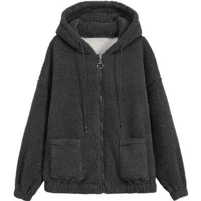 Womens Teddy Bear Fleece Hoodie Ladies Casual Baggy Zip Up Hooded Jacket Coat