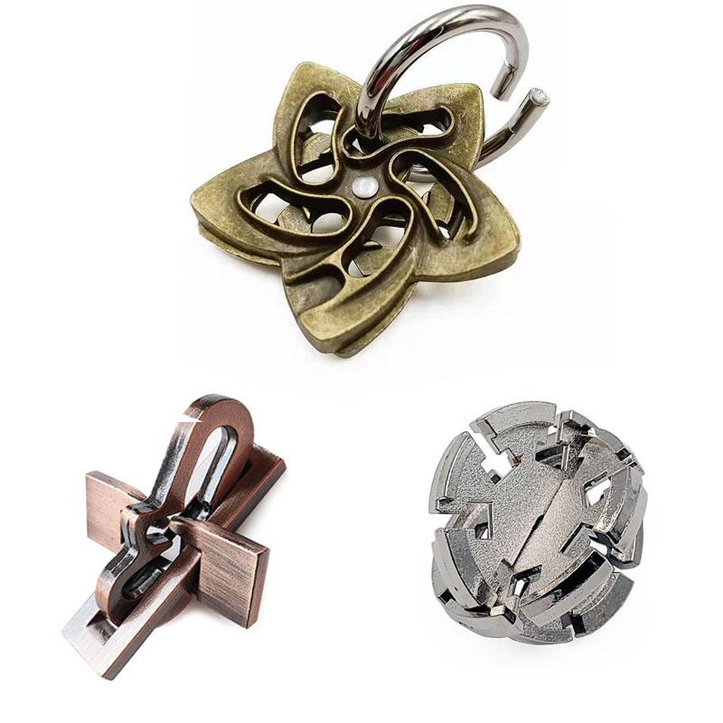 3Pcs Set Metal Puzzle Solution Unlock Toy Brain Teaser IQ Challenge Games For Kids Adults Juegos Metalicos De Ingenio
