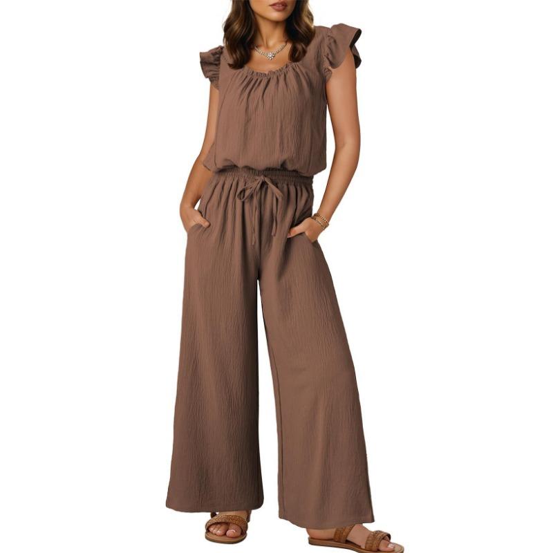 YYFS Moda dame ocazional vară primăvară imprimeu culoare uni fără mâneci decolteu pantaloni cu talie înaltă salopete și salopete