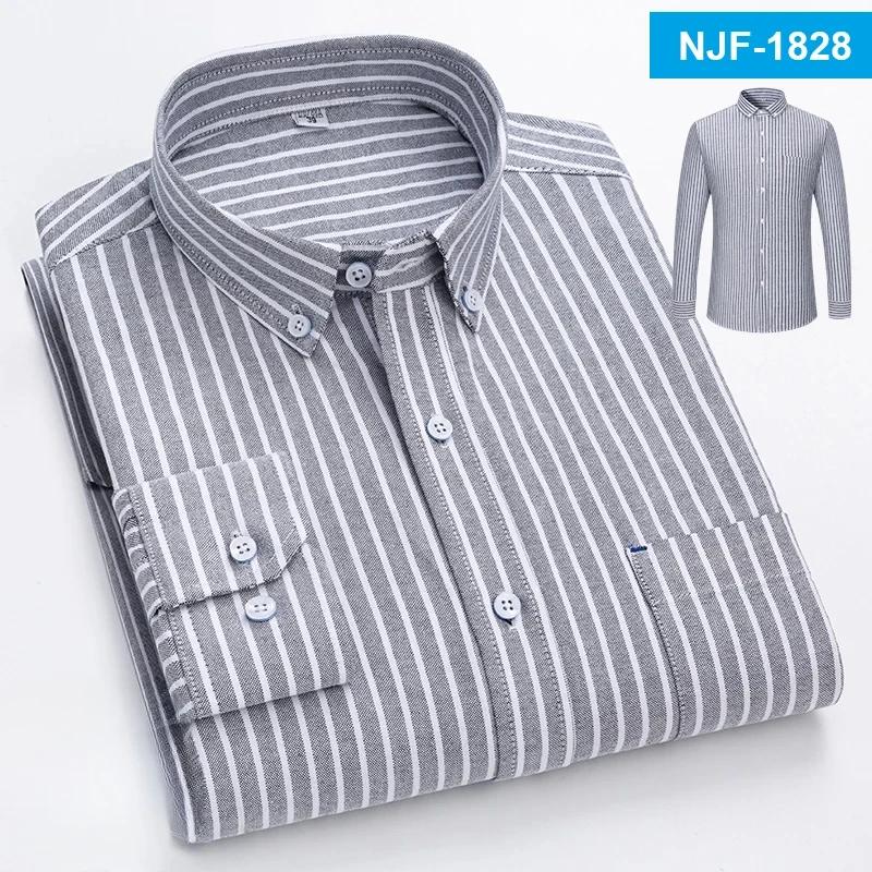 100% Cotton Oxford Long-sleeve Shirts for Men Slim Fit Formal Plain Shirt Soft Casual Plaid Designer White Striped Black Clothes