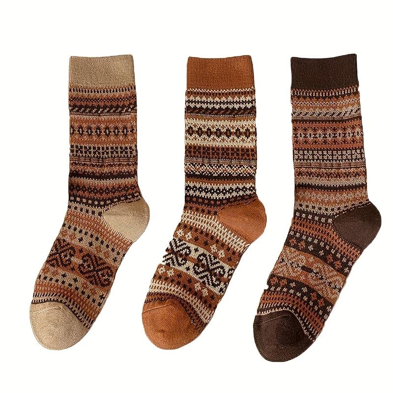 

3pairs/Set Autumn Winter New Ethnic-Style Retro Socks Maillard Versatile High-Elastic Mid-Calf Socks Japanese High-End Style Pile Socks For Women