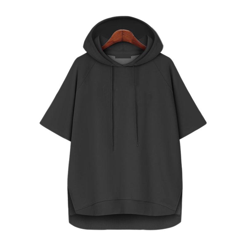 Korean-Style Solid Color Hooded T-Shirt: Simple Summer Drawstring Short Sleeve Loose Fit, for Women, Campus Casual, 200 Jin Size.