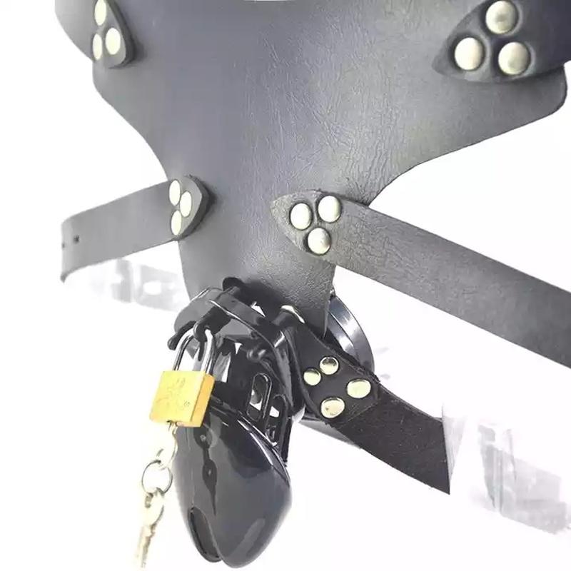 Cusca de castitate din plastic cu blocare pentru bărbați, lenjerie intimă chiloți din piele PU, centură anti-evadare, constrângere gay, jucării sexuale pentru bărbați gay