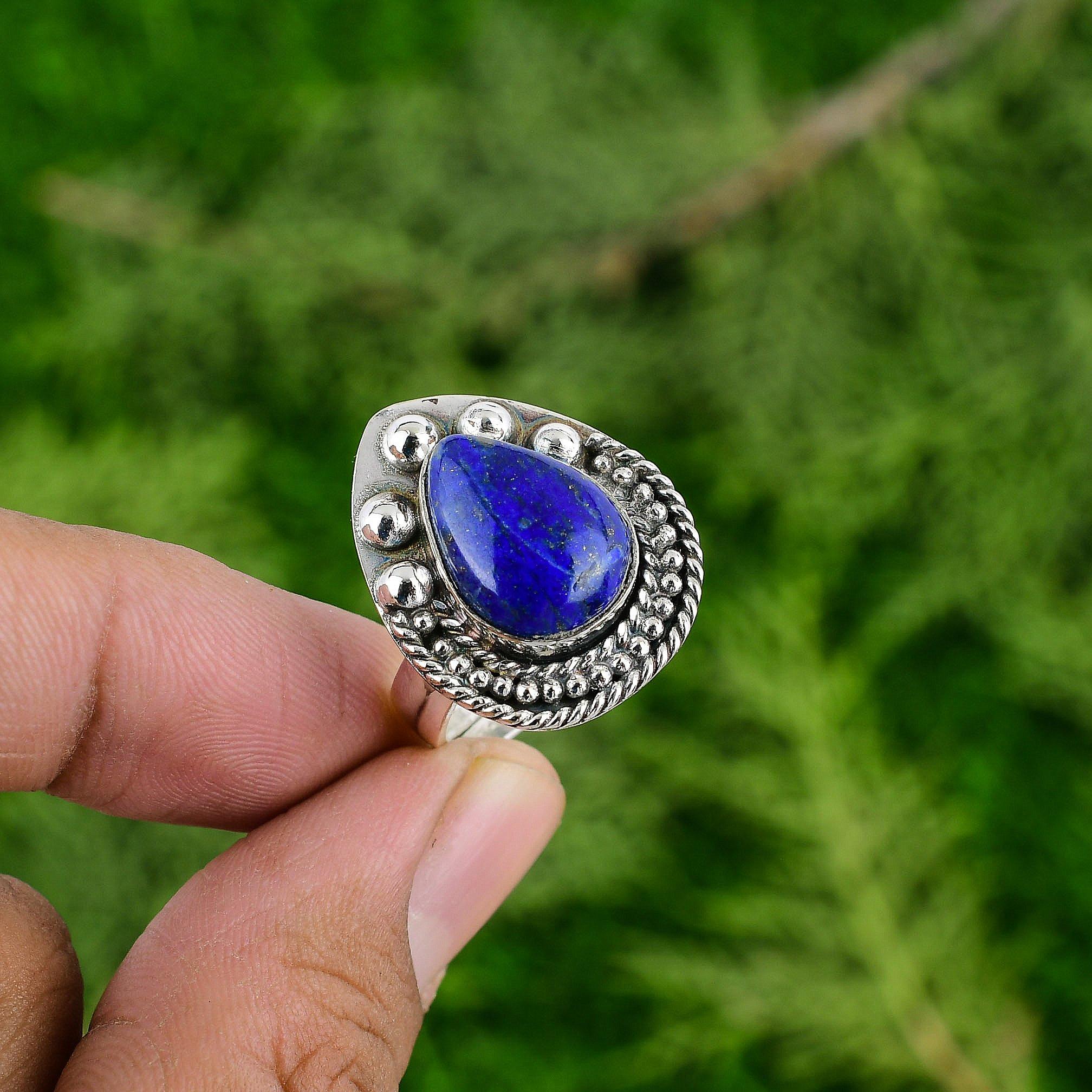 

Горловая чакра Лазурит Камень Юбилей жены Штабелируемое кольцо Стерлинговое серебро Adjustable