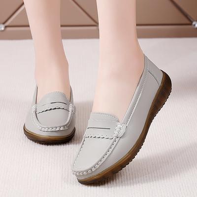 Women's Ladies Female Genuine Leather Flats Platform Slip On Soft Loafers Zapatos Mujeres Mocasines Vulcanized Shoes