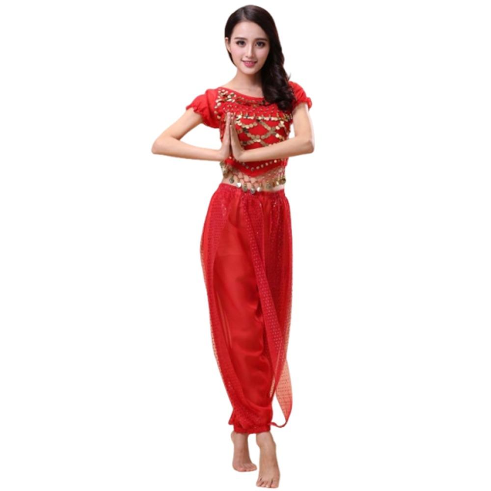 2Pcs/set Charming Sequin Tassels Belly Dance Costume Set Harem Pants Crop Top Sequin Tops Nightclub Stage Dance Wear Festivals