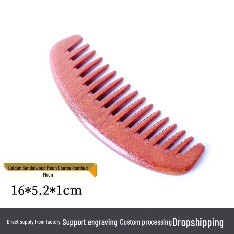 Golden Sandalwood Comb: Souvenir with Text Pattern, Thick Wooden Handle, Hairdressing Meridian Gift