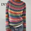 Graphic Print Top Women Sweater Round Neck Long Sleeve Pullover Jumper Loose Fit Thick Warm Knitwear Daily Wear Slim Casual