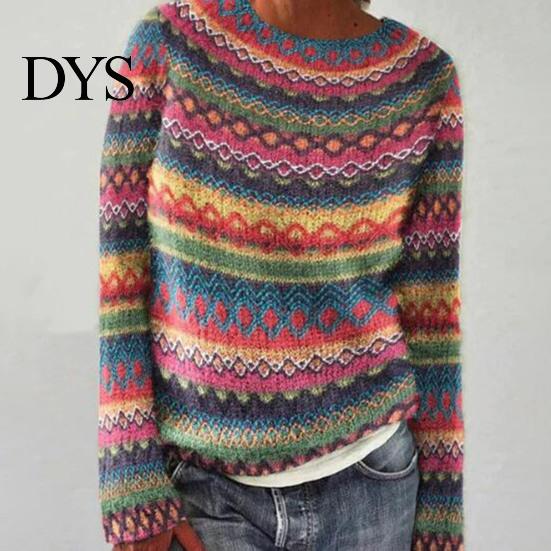 Graphic Print Top Women Sweater Round Neck Long Sleeve Pullover Jumper Loose Fit Thick Warm Knitwear Daily Wear Slim Casual
