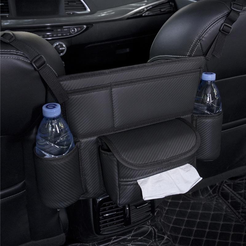 Large Capacity Handbag Car Seat Middle Hanger Storage Bag Leather Holder Between Seats Tissue Stowing Tidying Water Cup Pockets
