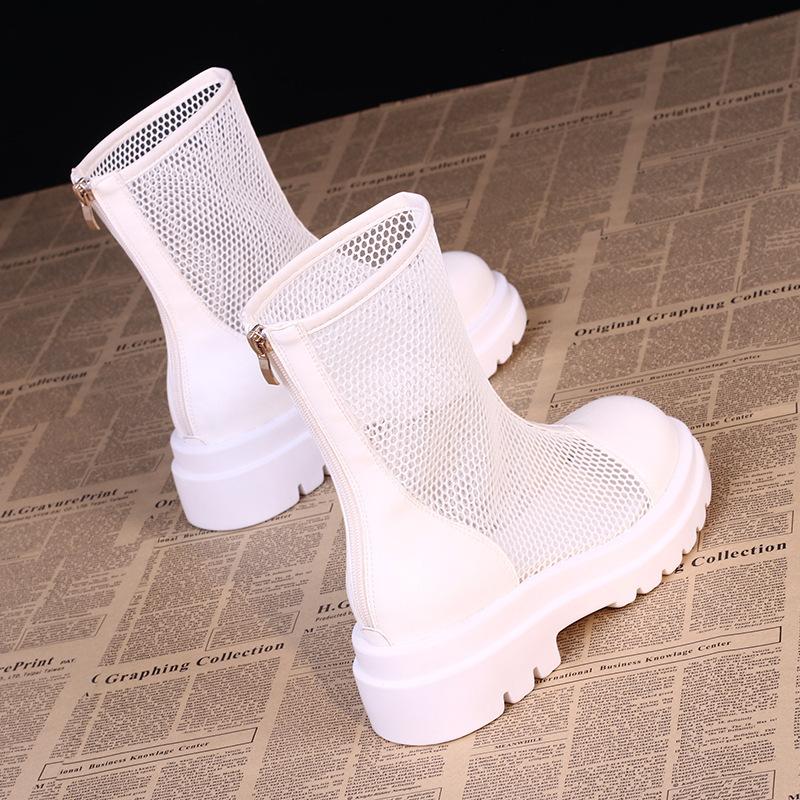 Short Boots Women's Thick-soled Martin Boots Spring and Summer Thin Flat-bottomed Mesh Cool Boots Versatile Breathable Boots