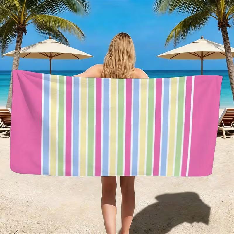 Bright Orange Striped Beach Towel Summer Bold Print Quick Dry Sandproof Absorbent Towel for Beach Travel Vacation