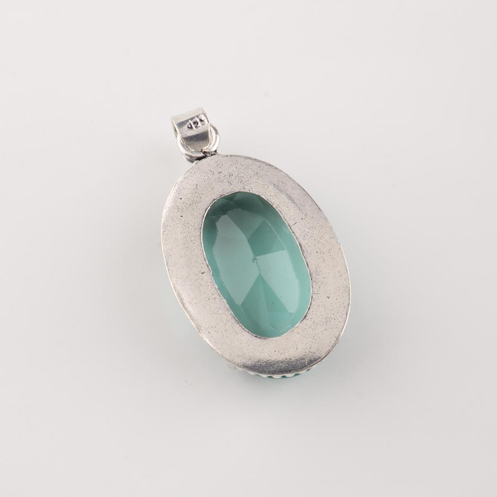 Himmelblauer Apatit Edelstein Silberanhänger 1,75", 925 Sterlingsilber Handgefertigter Schmuck, Partywear Anhänger Geschenk für Frauen PP-63-9