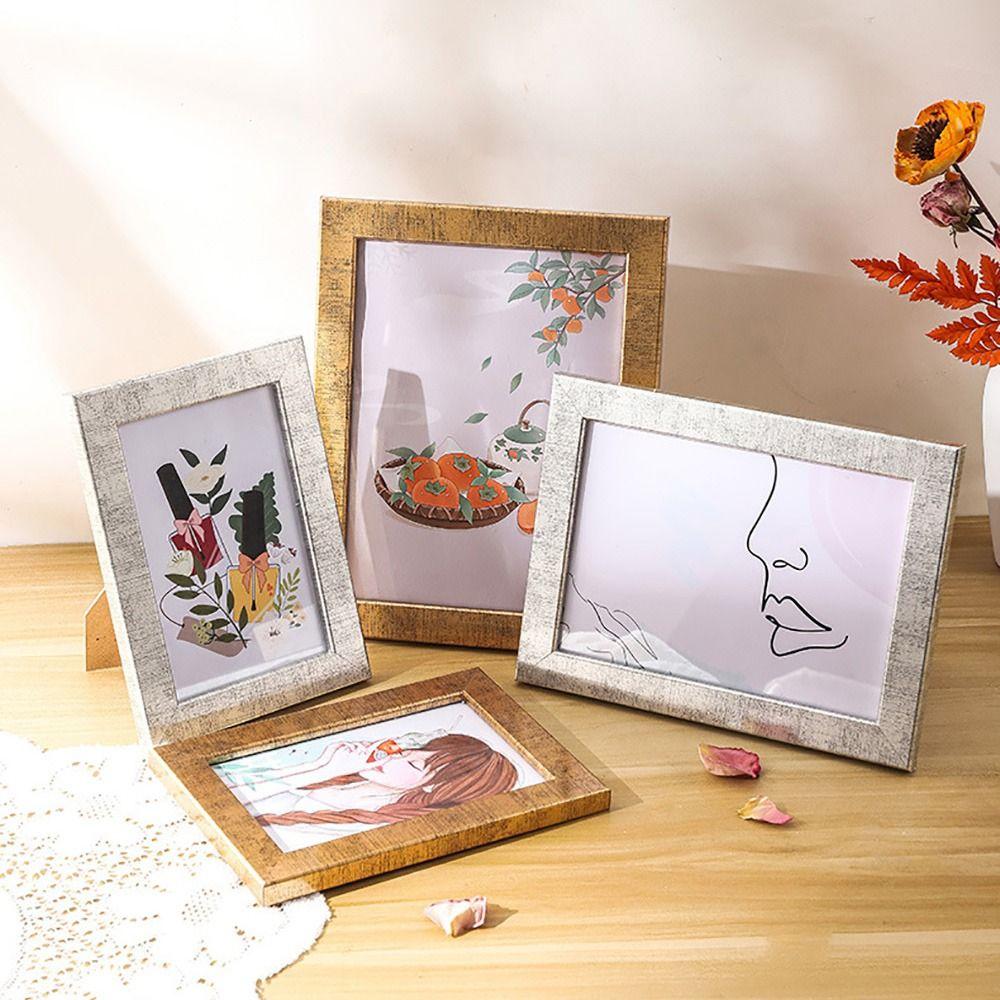 Creative Multi-sizes Photo Frame Silver Gold Desktop Ornament Picture Frame Wood Accessories Drawing Frame Commemorative