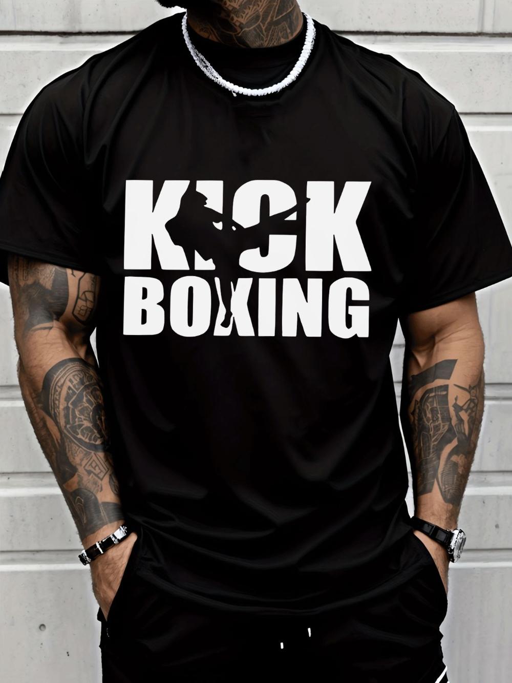 

Men s Crew Neck T - Shirt Casual Trendy Kickboxing Athlete Silhouette Pattern Men s Fashion for Adults Men Sportswear 5XL різнокольоровий