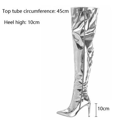 Γυναικείες μπότες Καθρέφτης Πλατφόρμα Pointy Toe Punk Ψηλοτάκουνα Πάνω από το Γόνατο Μακρυές μπότες Φθινοπωρινές Χειμερινές Ασημένια παπούτσια για πάρτι