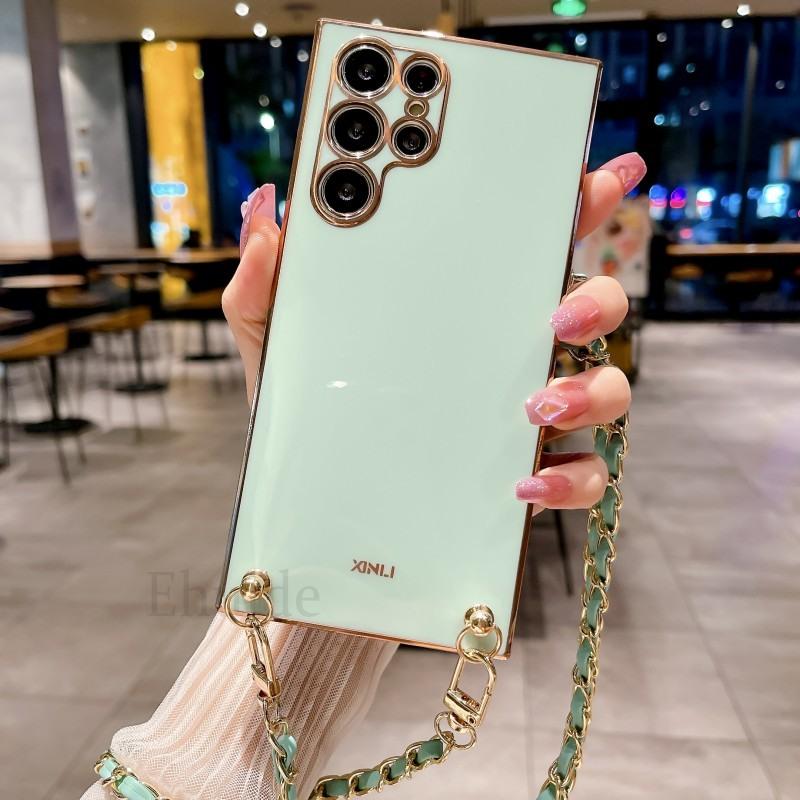 

Crossbody Lanyard Strap Case For Huawei P50 P40 P70 P60 Pro Honor X8B X7A X9B 100 60 70 Plating TPU Metal PU Leather Chain Cover P30&Case & Strap