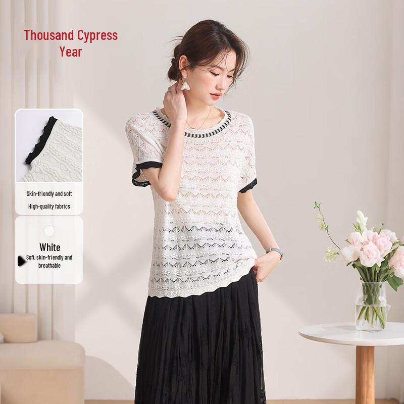 Women s Tencel Linen Hollow Jacquard Knit Top XL
