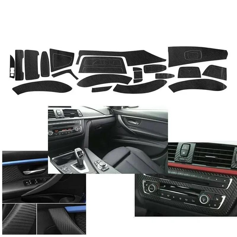 1 Set 3D Interior Decal Sticker Matte Black Carbon Fiber Decal Trim Sticker For BMW 3 Series F30 F31 Only For Right-hand Drive