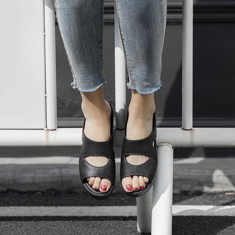 Order A Size Up Women's Slip-On Wedge Sandals Open-Toe Non-Slip Rubber Slippers