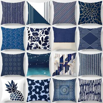 Dark Blue Geometric Pattern Car Living Room Sofa Cushion Cover Home Decoration Fashion Classic Square Pillowcase