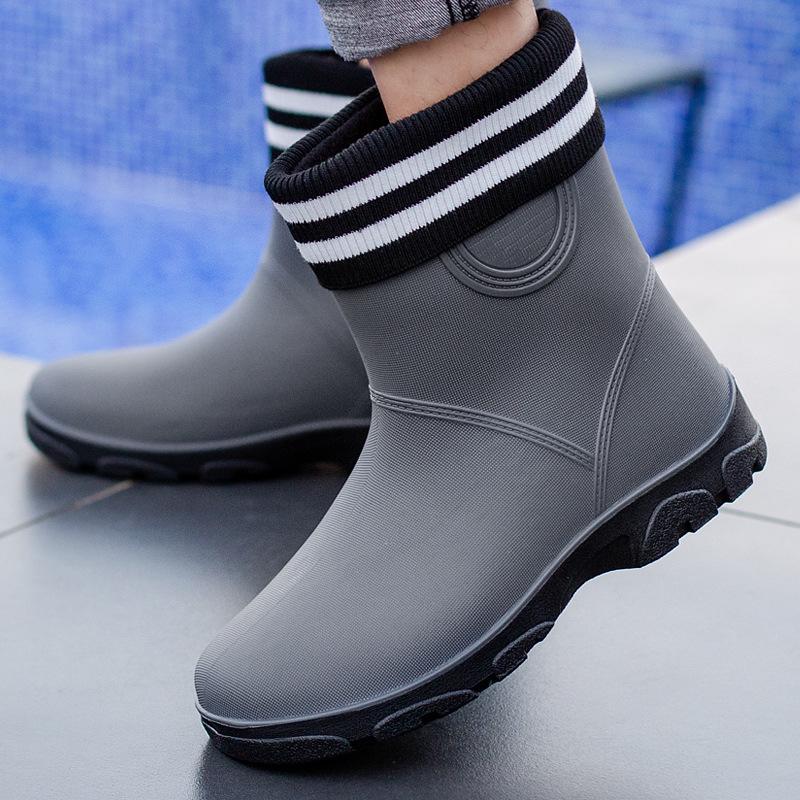 Unisex Mid-Calf Waterproof Rain Boots: Non-Slip, Wear-Resistant Rubber Shoes for Outdoor, Kitchen, Car Wash & Sports. Pull-On Style.