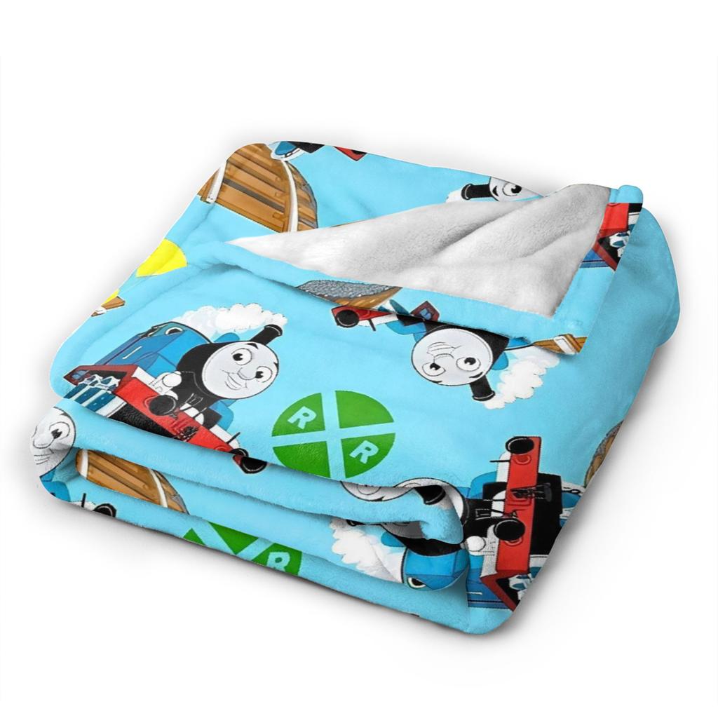 T-Thomas The Train Friends Flannel Blankets Tank Cartoon Warm Throw Blanket for Couch Chair Travel Bedspread Sofa Bed Cover