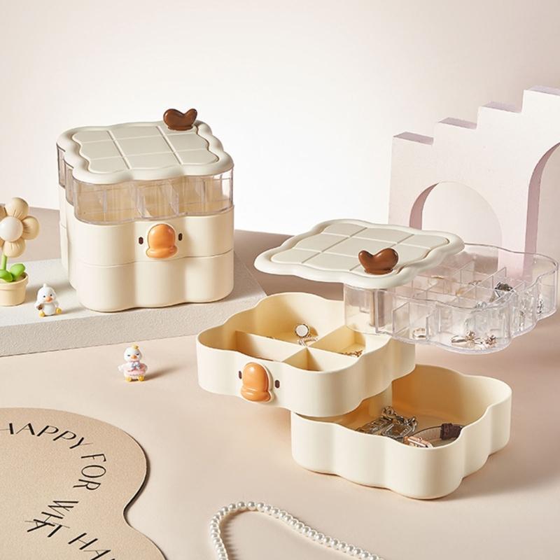 Rotating Multi Layer Jewelry Box for Accessories Space Saving Earrings Rings Holder Desktop Cosmetics Storage Container
